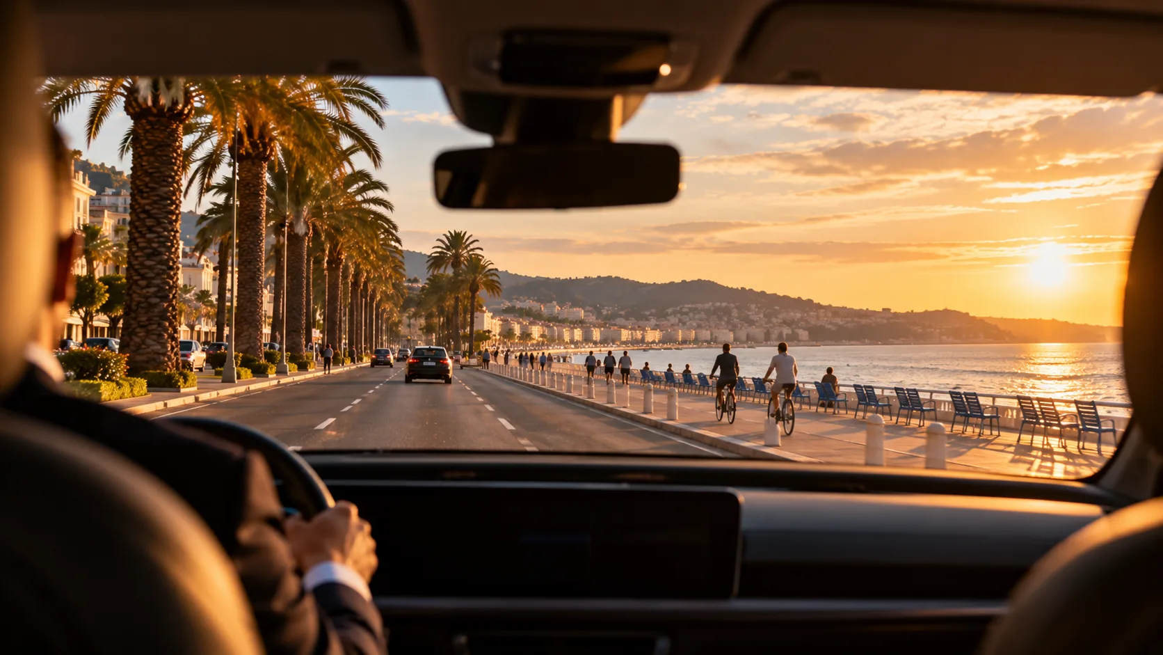 Promenade des Anglais vue depuis la banquette arrière